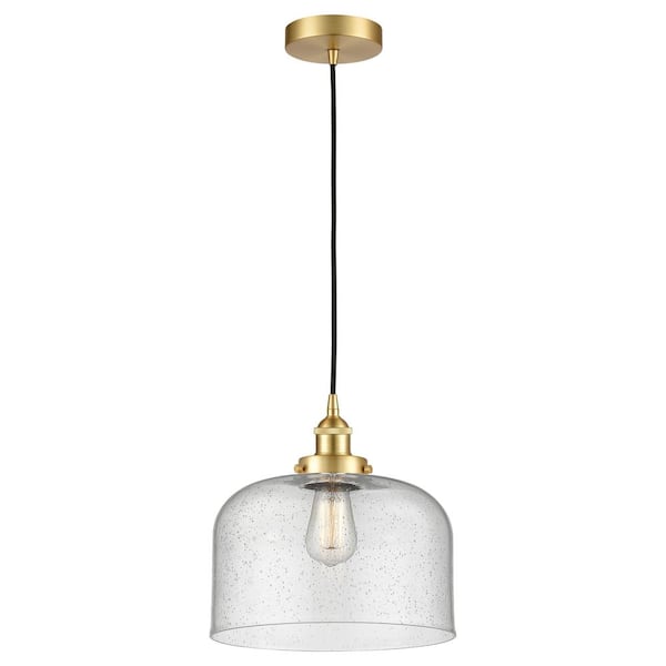 Bell 60-Watt 1-Light Satin Gold Standard Mini Pendant Light with Seeded Glass Shade, No Bulbs Included