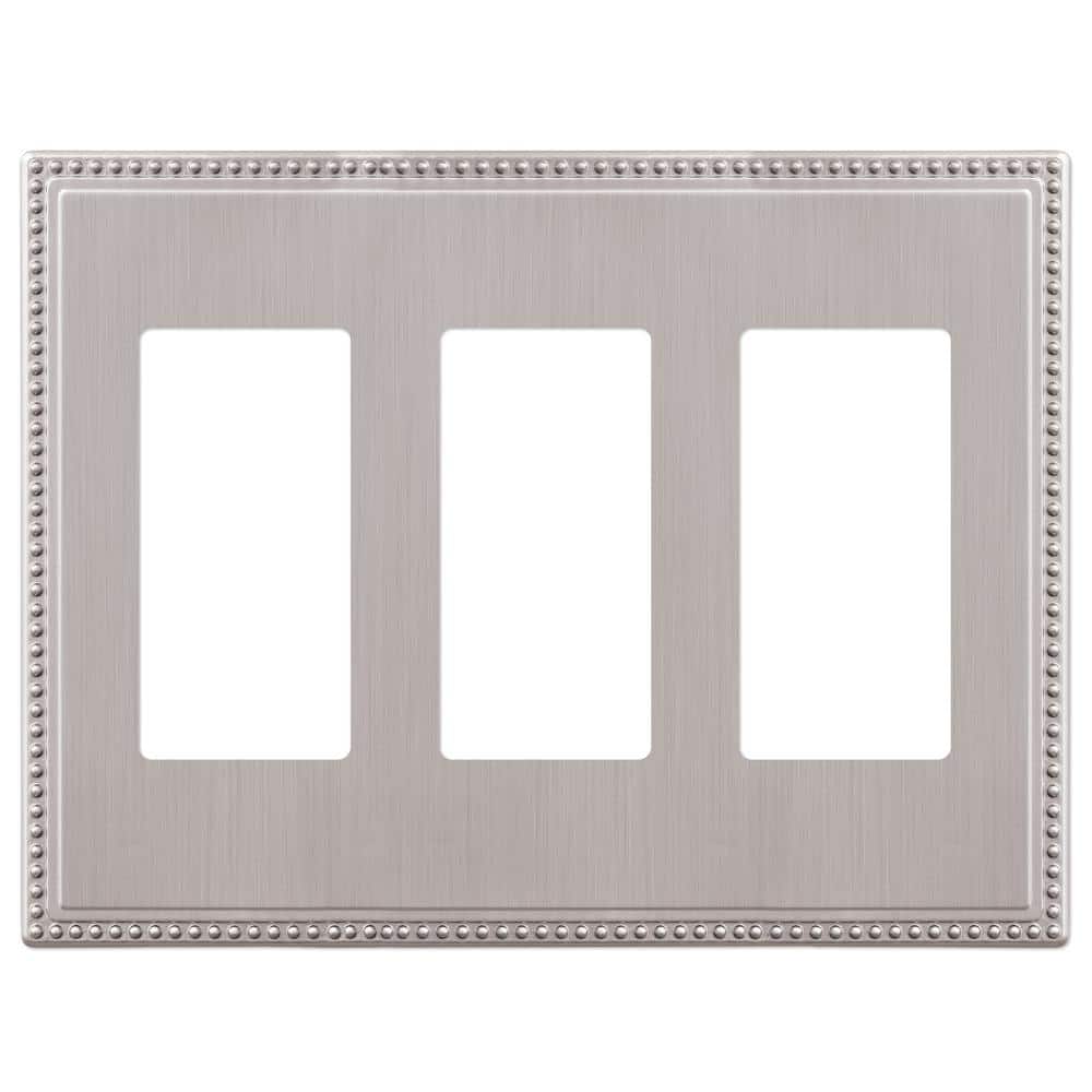 Brushed Nickel Triple Rocker Cast Metal Wall Plate