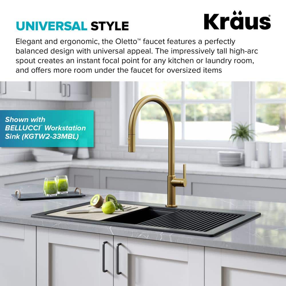 Brushed Brass High-Arc Single Handle Pull-Down Kitchen Faucet
