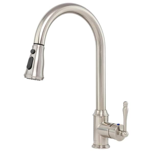 AKDY Easy-Install Single-Handle Pull-Down Sprayer Kitchen Faucet with Flexible Hose in Brushed Nickel