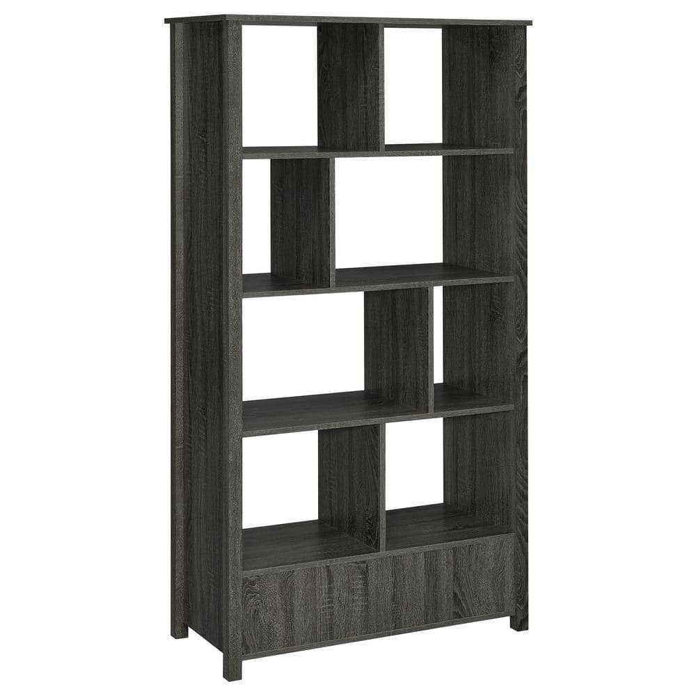 Weathered Gray 8-Shelf Bookcase with Storage Drawer