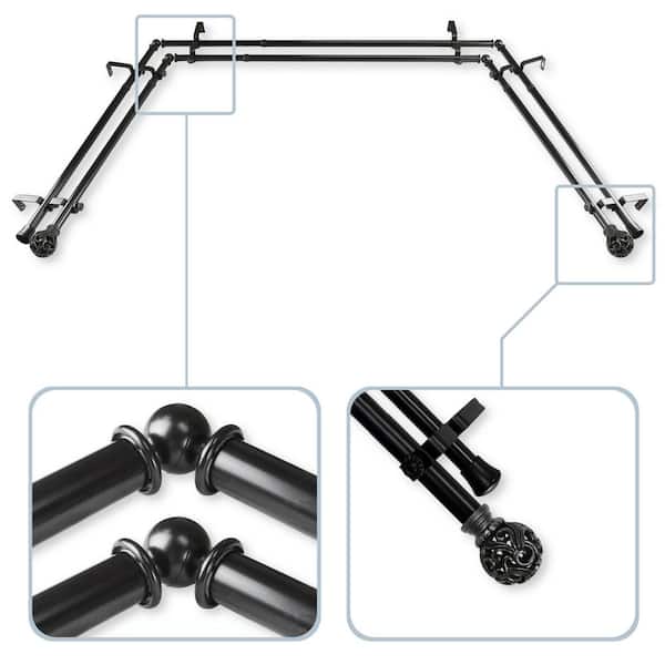 Rod Desyne Adora 13/16 in. Bay Window Double Curtain Rod in Black