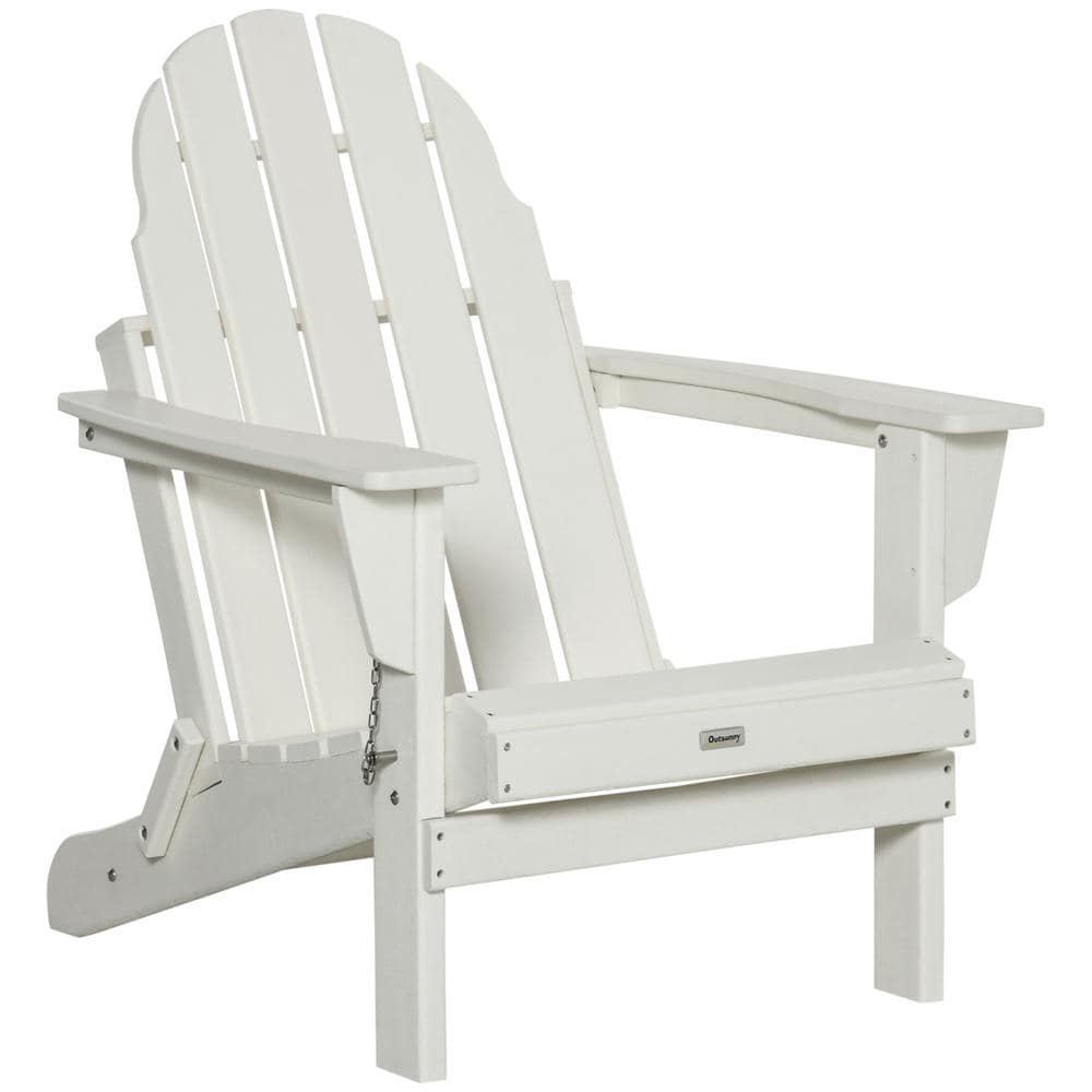 White Outdoor Folding Adirondack Chair for Deck, Outside Garden, Porch, Bac