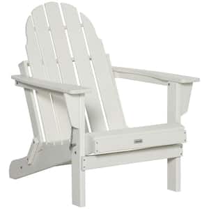 White Outdoor Folding Adirondack Chair for Deck, Outside Garden, Porch, Backyard