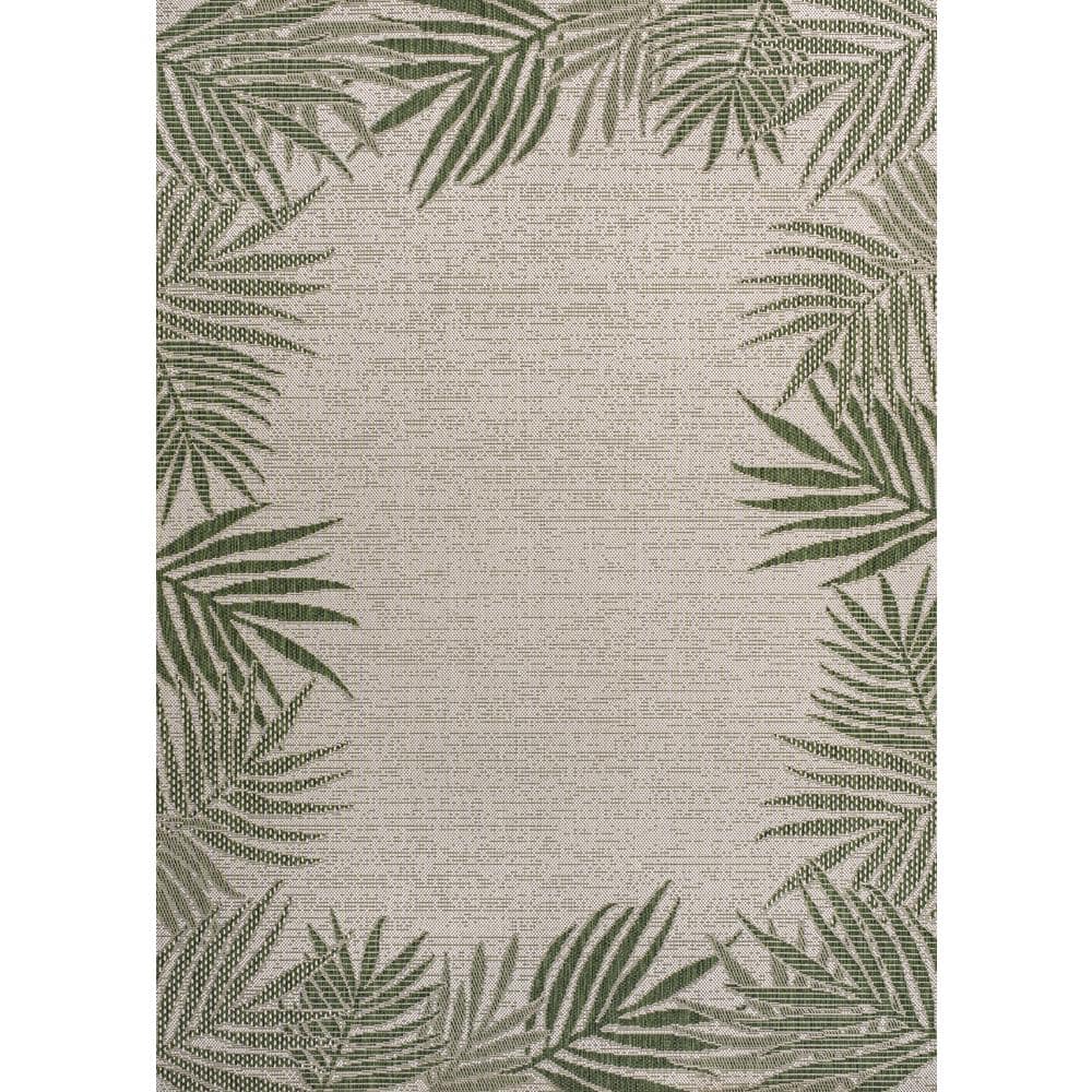 Isla Green and Cream Synthetic 4' x 6' Indoor/Outdoor Area Rug