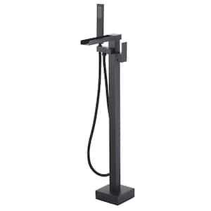 Single Handle Free Standing Bathtub Faucet with Hand Shower in Black