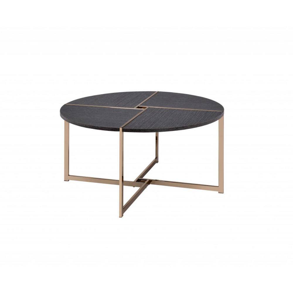 35 in. Walnut & Black Round Wood Coffee Table