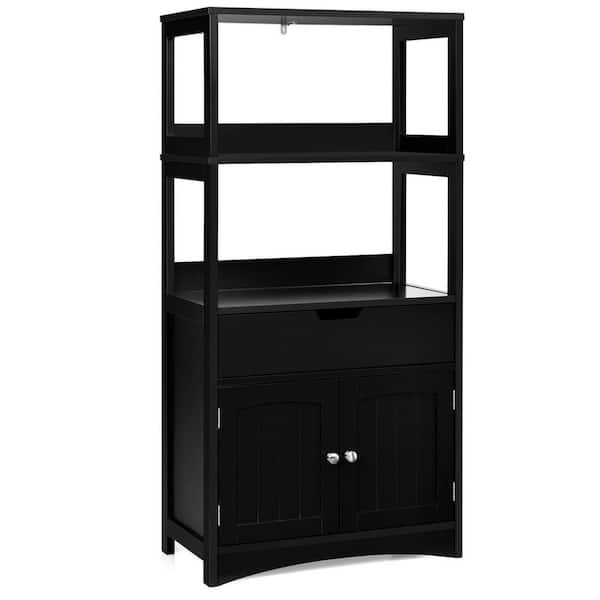 24 in. W x 13 in. D x 48 in. H Black Bathroom Storage Cabinet with Drawer  Shelf with Cupboard and Floor Cabinet