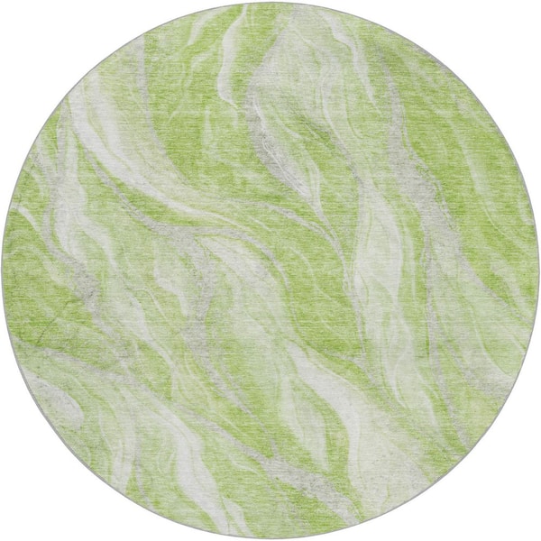 Dream Shag Premium Machine Washable Abstract ADS720 Aloe 8 ft. x 8 ft. Round Rug