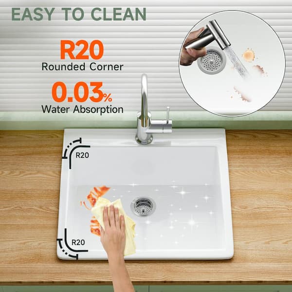 Jasmie Kitchen Sink 24 in. Drop in Single Bowl White