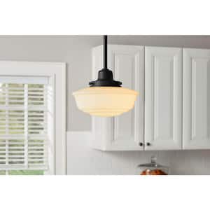 Belvedere Park 1-Light Espresso Bronze Pendant Hanging Light with Frosted Opal Glass Shade, Farmhouse Kitchen Lighting