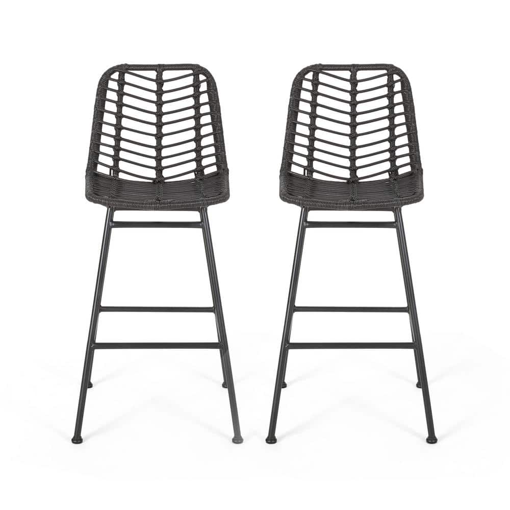 Sawtelle Rattan Wicker Outdoor Barstools (Set of 2)