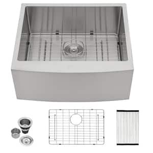 24 in. Single Bowl 16-Gauge T304 Stainless Steel Farmhouse Kitchen Sink Bottom Grid and Strainer