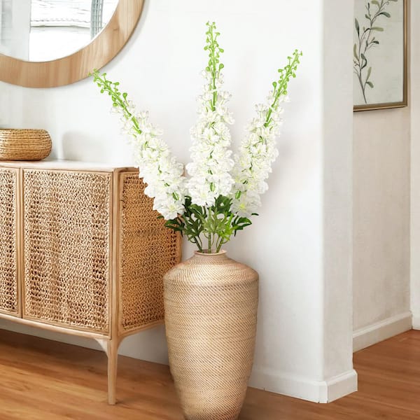 LIVING LUXURY 49 in. Cream White Artificial Delphinium Flower Stem Spray (Set of 3)