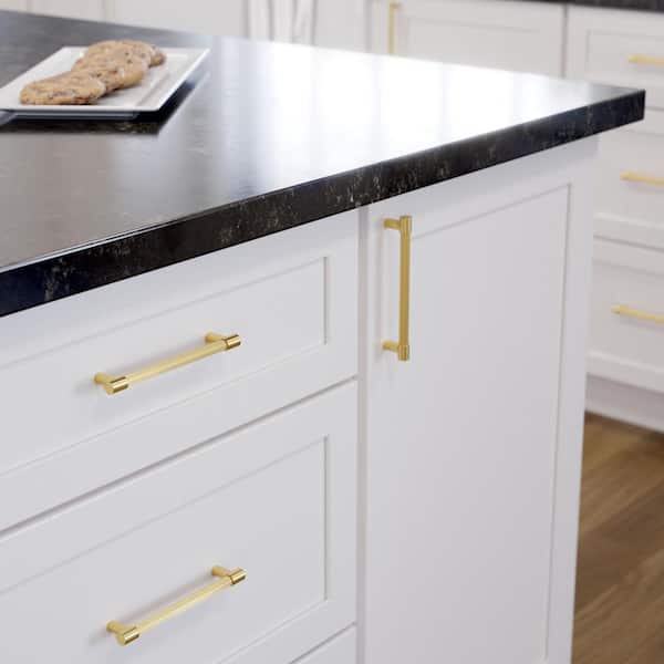 (10-Pack) Fluted 5-1/16 in. (128 mm) Modern Brushed Modern Gold Cabinet Handle Drawer Pulls