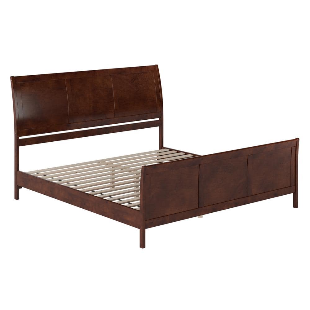 Valencia Walnut King Sleigh Platform Bed with Wood Headboard