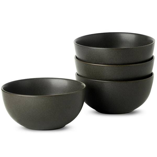 24 oz Ceramic Cereal Bowls Set of 4, 6 Inch Stoneware Bowls for Soup Salad Fruit Breakfast Dessert, Matte Black