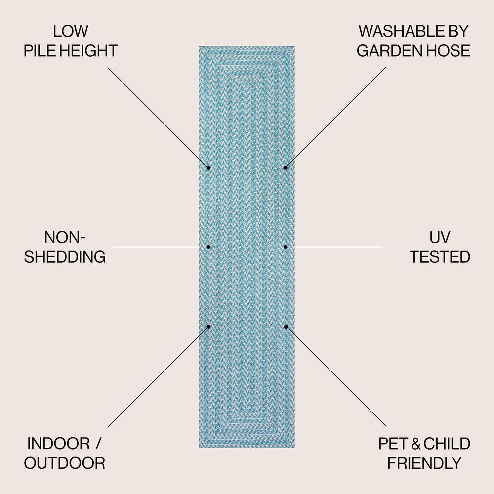Aqua and Light Gray Chevron Indoor/Outdoor Rug