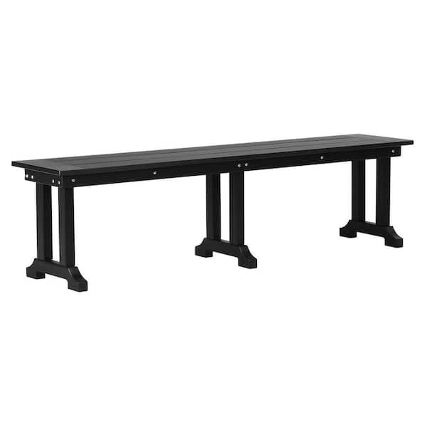 Hayes 65 in. Backless HDPE Plastic Trestle Outdoor Dining 2-Person Patio Garden Bench in Black