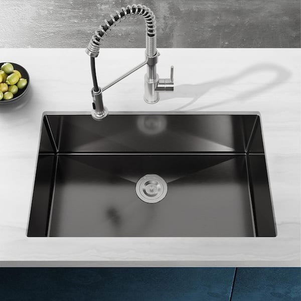 27 in. Drop-In Single Bowl Black Stainless Steel Kitchen Sink with US Standard Drain and Hook