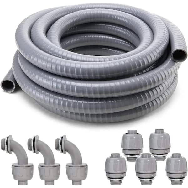 Lukyamzn 1/2 in. x 25 ft. Electrical Flexible Non-Metallic Liquid-Tight Conduit & Connector Kit with 5 Straight & 3 Angle Fitting