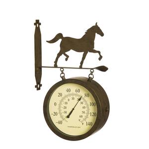 2-Sided Outdoor Wall Clock and Thermometer with Horse Icon