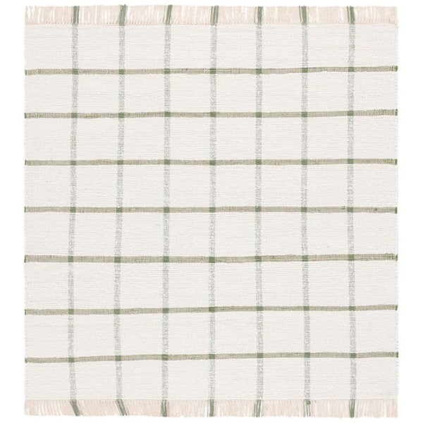 Montauk 6 ft. x 6 ft. Ivory/Green Geometric Lattice Square Area Rug