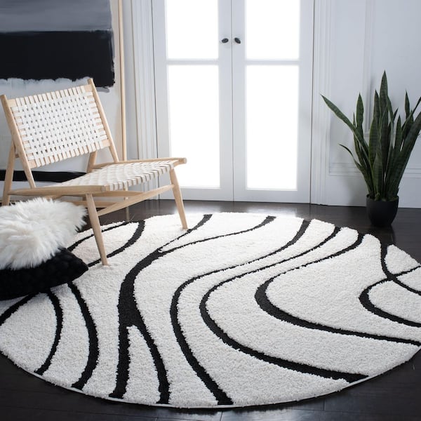 Florida 10 ft. x 10 ft. Ivory/Black Abstract Round Rug