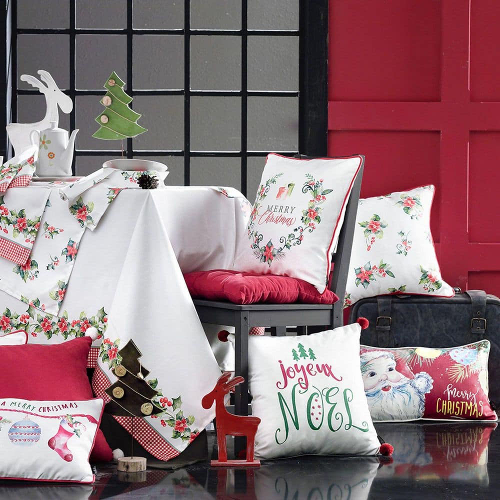 Christmas 12" X 20" Red and White Christmas Polyester Pillow Cover