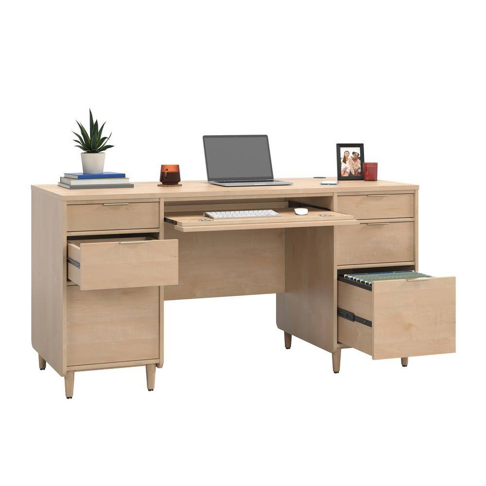 Clifford Natural Maple Executive Desk with Keyboard Tray and Filing Cabinet