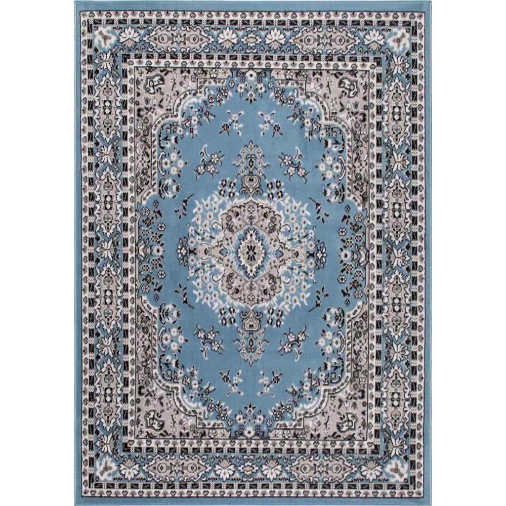Premium Blue and Gray Medallion Synthetic Area Rug