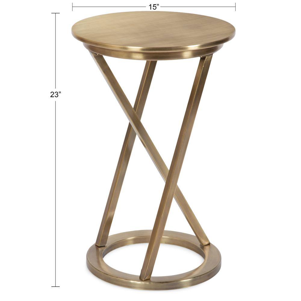 Aja Gold Round Metal Side Table with Geometric Legs