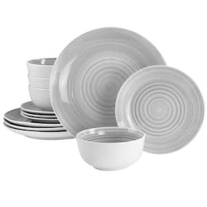 Crenshaw 12 Piece Fine Ceramic Dinnerware Set in Gray Swirl