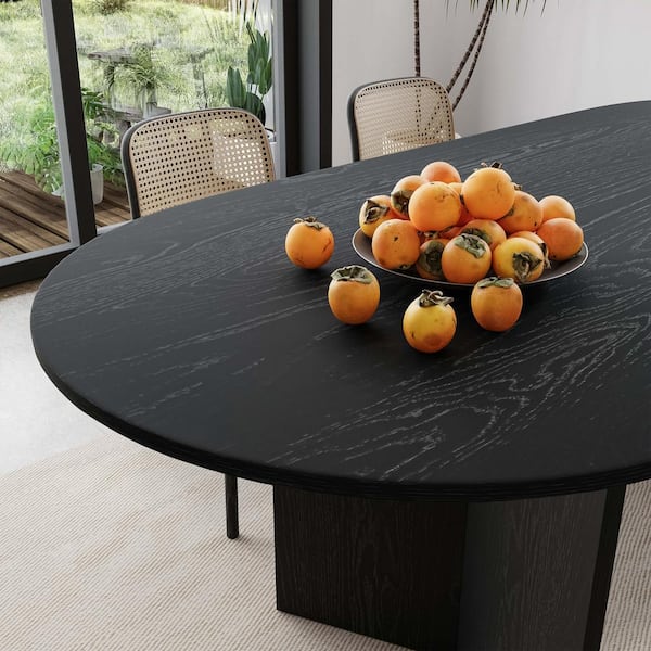 Dovelina Brix Modern Oval Black Wood Top 79 in. Double Pedestal