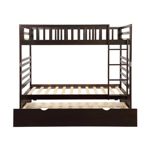 STICKON Brown Twin Size Bunk Bed with Trundle