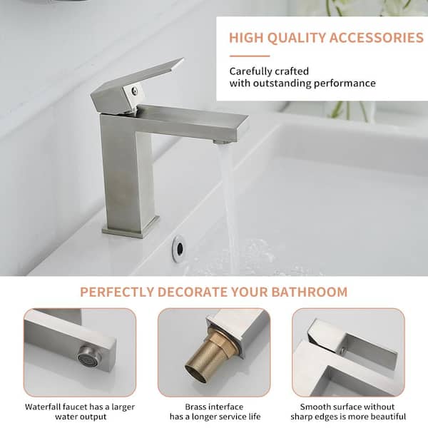 Single Hole Single-Handle Low-Arc Bathroom Faucet With Pop-up Drain Assembly in Brushed Nickel