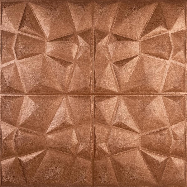 Dundee Deco Falkirk Jura II 1/3 in. 28 in. x 28 in. Peel and Stick Copper Bronze Diamond PE Foam Decorative Wall Paneling (10-Pack)