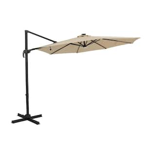 Santiago II 10 ft. Polyester Octagon Cantilever Umbrella with LED Bulb Lights/X-Stand in Champagne