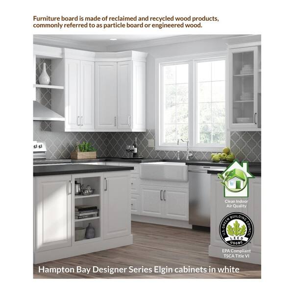 Hampton Bay Designer Series Elgin Assembled 27x34 5x23 75 In Base Kitchen Cabinet In White B27 Elwh The Home Depot