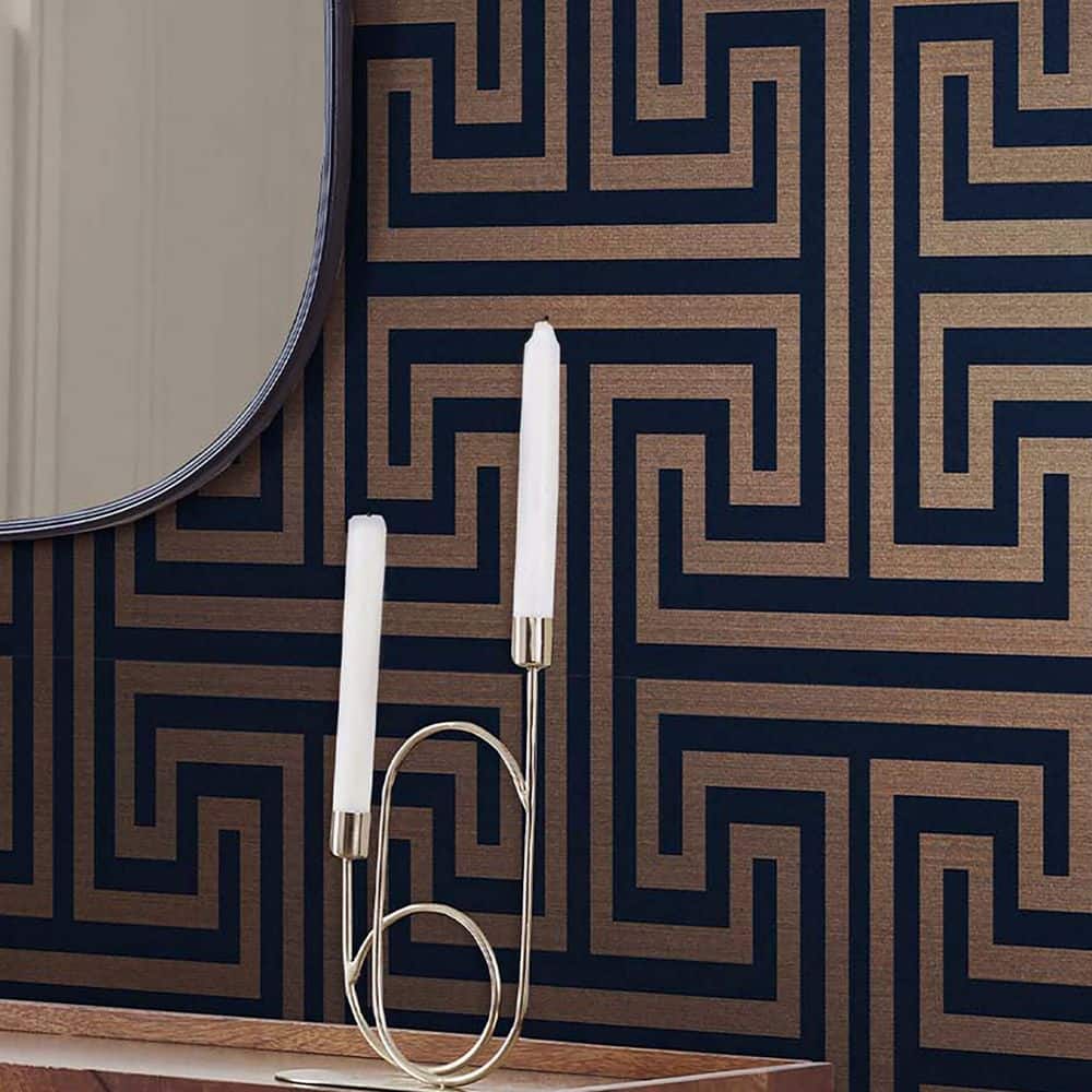 Metallic Greek Key Navy and Gold Removable Wallpaper