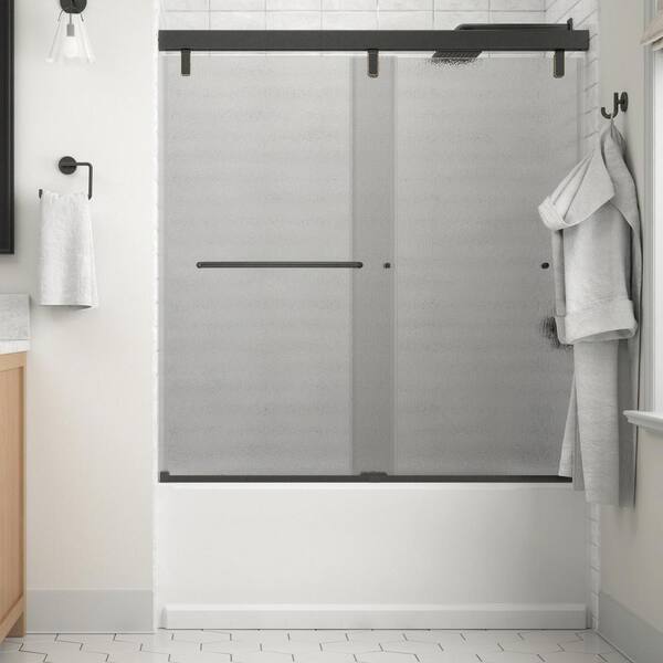 Portman 60 x 59-1/4 in. Frameless Mod Soft-Close Sliding Bathtub Door in Bronze with 1/4 in. (6mm) Clear Glass