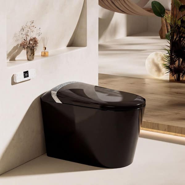 Elongated Smart Bidet Toilet 1.28 GPF in Black with Auto Open/Close Seat, Warm Air Dryer, Night Light, Remote Control