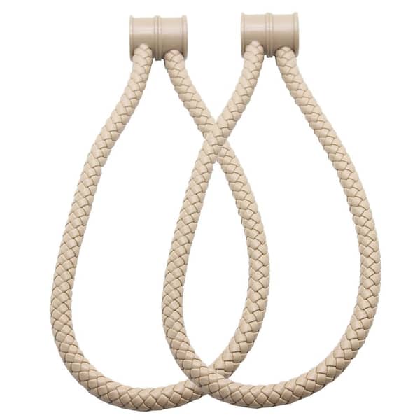 Unbranded 23.8 in. Magnetic Braided Cord Curtain Tiebacks Orphee Imitation Leather in Taupe (2-Set)