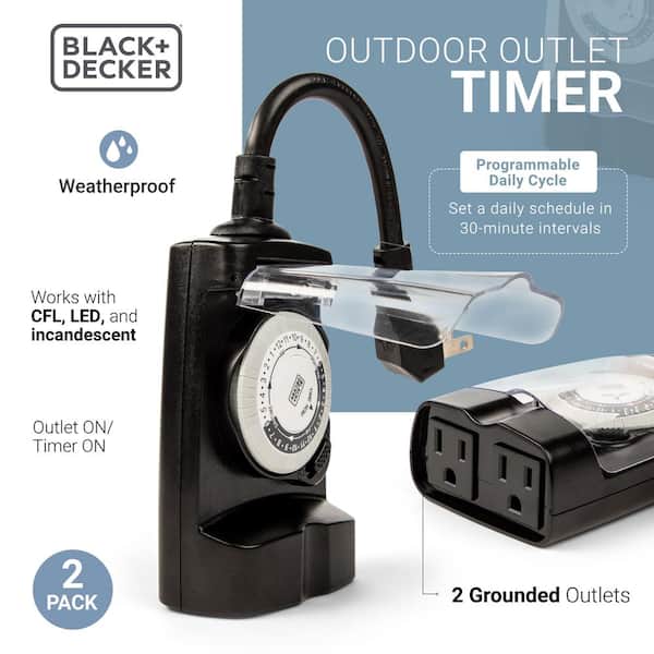 Globe Electric General Purpose Heavy Duty Outdoor Mechanical Timer Black Finish Grounded Outlet with Safety Cover 24239 