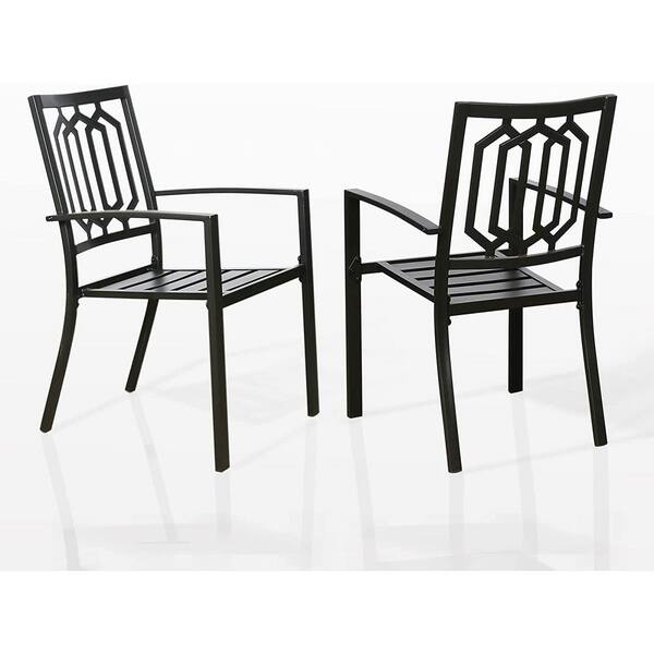 Sudzendf Black Outdoor Dining Chairs Stacking Patio Arm Chairs (Set of