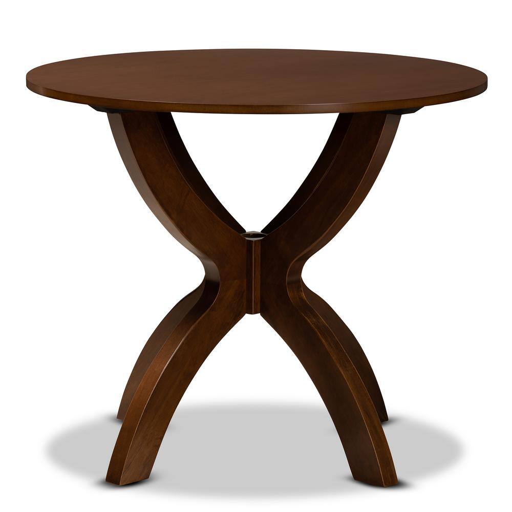 Contemporary Round Walnut Wood Dining Table for Four