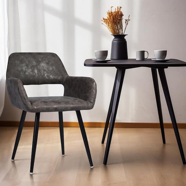 Homy Casa Cromwell Black Vintage Faux Leather Upholstered Hollow Back Design Armrest Dining Chair