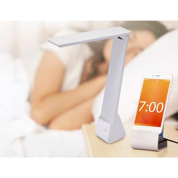 11 in. White Battery Powered LED Desk Lamp with Rechargeable Battery