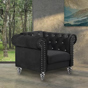 New Classic Furniture Emma Black Polyester Armchair with Crystal Tufted Back