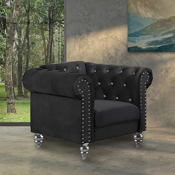 NEW CLASSIC HOME FURNISHINGS New Classic Furniture Emma Black Polyester Armchair with Crystal Tufted Back